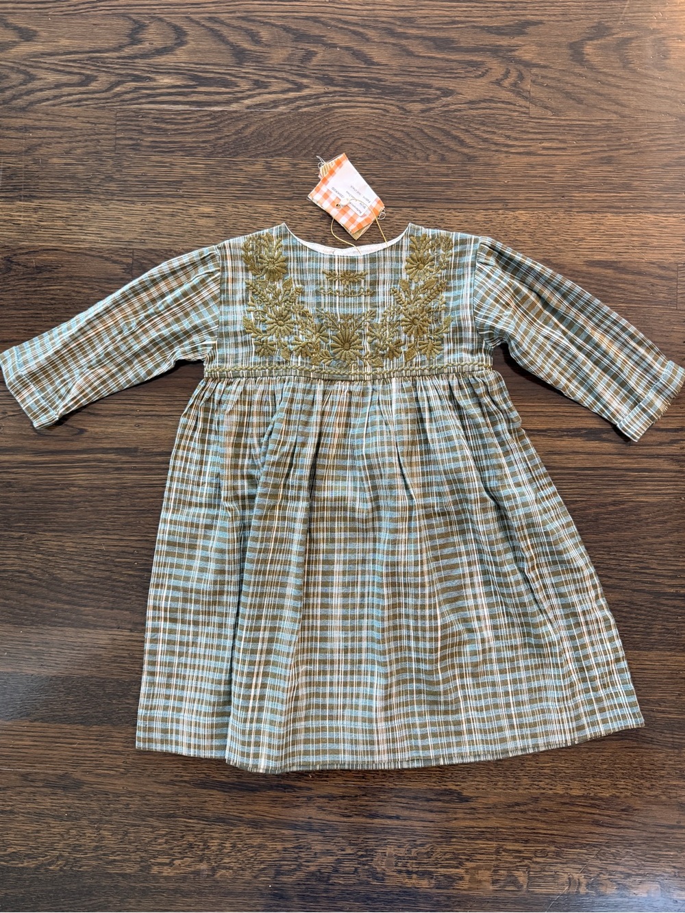 Bonjour Diary Rosalie Dress in Ikat check w/ embroidery.